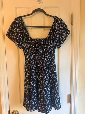 Hollister Navy Floral Square-Neck Mini Dress